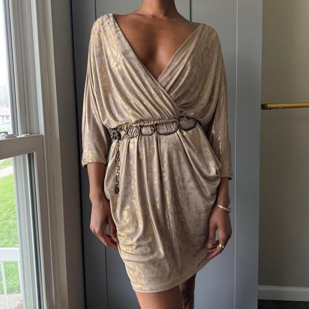 Forever 21 women's metallic draped dress size M gold shimmer